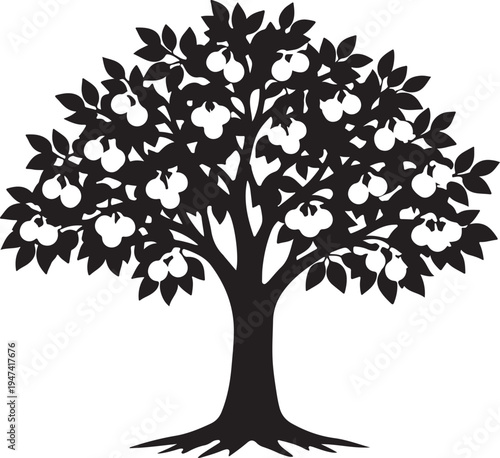 Dividend tree silhouette bearing gold fruit branches