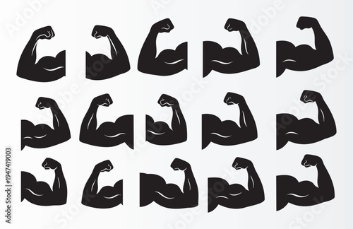 Flexed arm muscles collection isolated on transparent background
