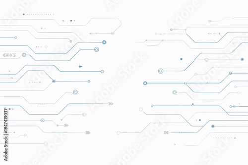 Abstract Blue and White Digital Technology Circuit Board Background, Seamless Vector Illustration of Electronic Connections, Data Network, and Futuristic Communication System Design Elements