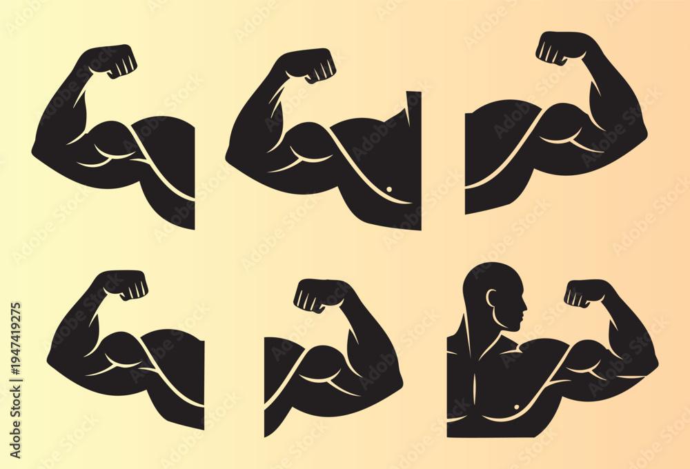 Obraz premium Illustration of flexed biceps muscles in different poses