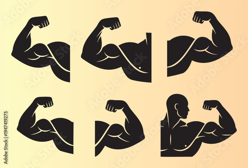Illustration of flexed biceps muscles in different poses