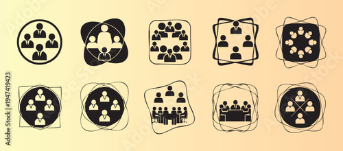 Modern organizational structure and teamwork network icons set
