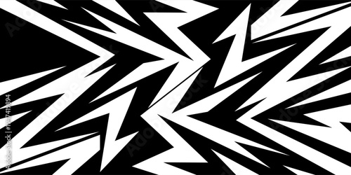 Abstract sharp seamless pattern with zigzags, arrows and triangles. Wavy geometric lightning background for covers or textile print. Sharp, chaotically scattered zigzag arrows.