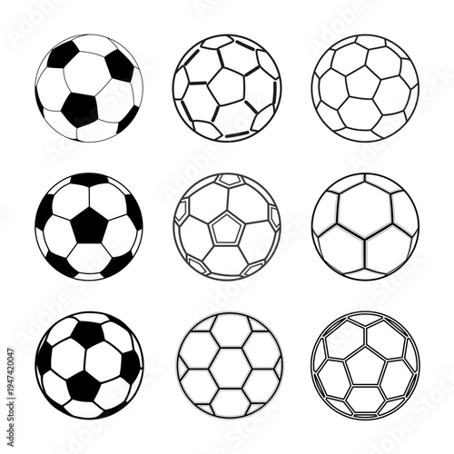 Soccer Ball Icon Set Collection in Different Line Styles