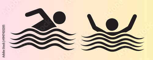 Swimming and floating icons in flat design style