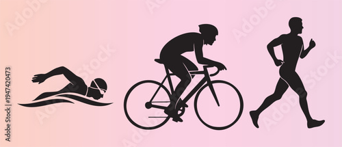 Triathlon sports icons with swimming cycling and running activities