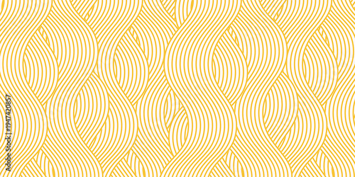 Yellow instant noodle, pasta and spaghetti texture with geometric wavy lines. Ramen, pasta vector pattern. Background abstract food illustration