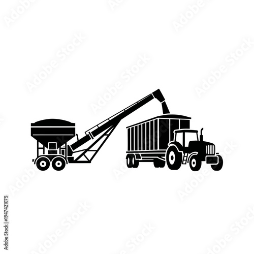 Harvesting grain with a tractor and trailer, illustrating agricultural efficiency and modern farming practices