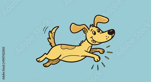 Cartoon dog running fast outdoors.