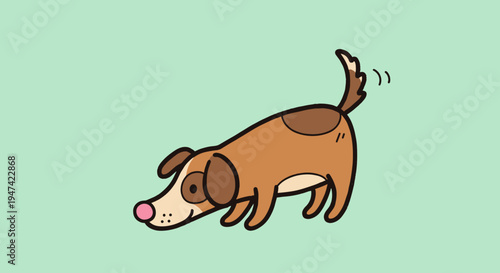 Brown dog sniffing the ground curiously.