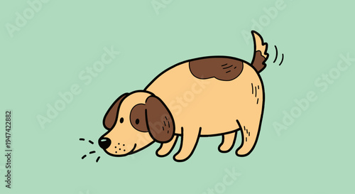 Cartoon dog pooping on floor.