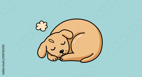 Sleeping Cute Brown Dog Cartoon.