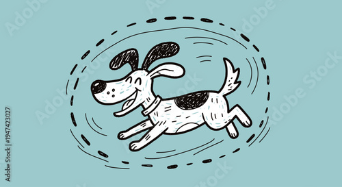 Happy dog running in circle fast.