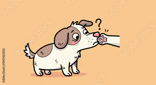 Cute Cartoon Dog Sniffing Flower.