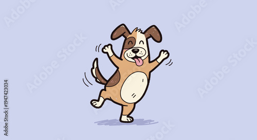 Cartoon dog dancing on one leg.