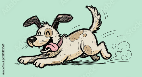 Happy dog running with tongue out.