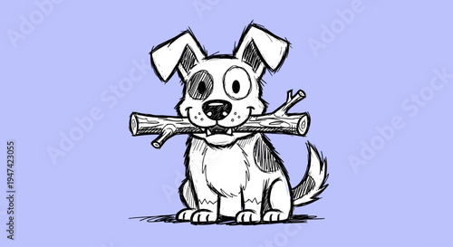 Cute dog holding a stick.