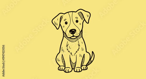 Cute Yellow Dog Sitting Alone.