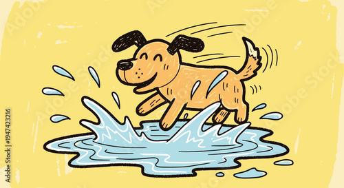 Dog Playing in Water Splash.