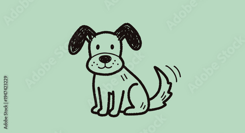 Cute Cartoon Dog Sitting Alone.