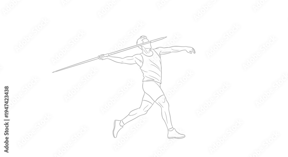 Fototapeta premium Javelin Throw Athlete Line Drawing Vector Illustration Competition Design Element
