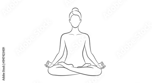 Yoga Wellness Woman Meditation in Lotus Position Minimalist Line Art Vector Illustration