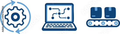 Set of 3 technology icons vector, blue