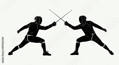Fencing Duel Silhouette Vector Illustration with Two Athletes in Competition Pose