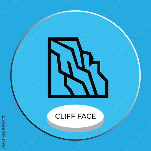 Cliff Face Icon - Minimalist Vector Illustration on Blue Circular Background