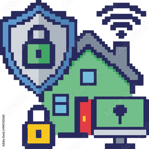 Pixel Art Home Security System Icon Vector