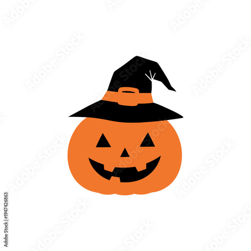 Spooky Pumpkin Wearing a Witch's Hat vector illustration