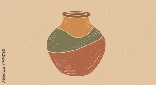 Hand-drawn illustration of a rustic ceramic vase with earthy tones.