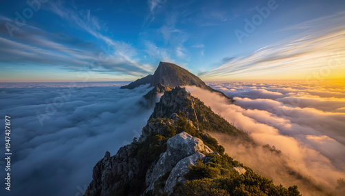 Wallpaper Mural Sunrise mountain ridge above sea of clouds, golden light and dramatic sky Torontodigital.ca
