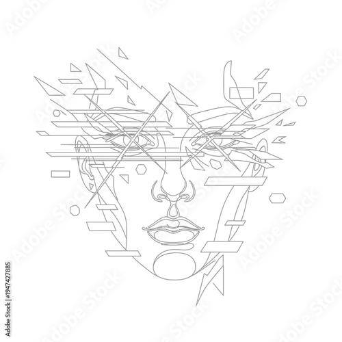Woman face with abstract geometric lines.