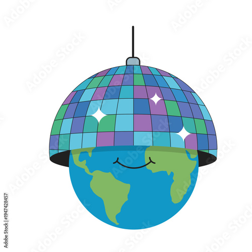 Smiling Earth Disco Ball Vector