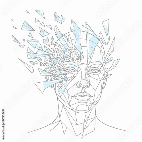 Geometric face with broken glass effect.