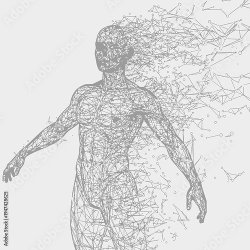 Human Body Wireframe Disintegrating Slowly.
