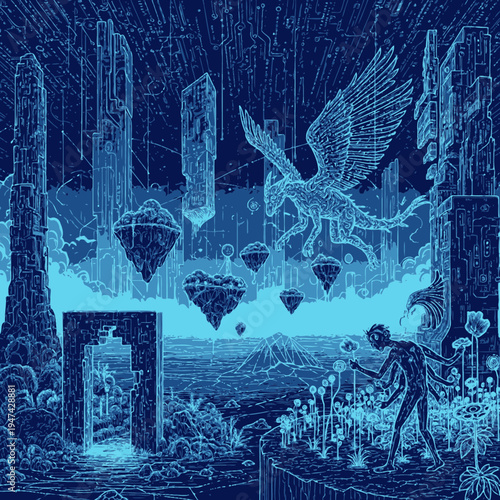 Man looking at a flying eagle.