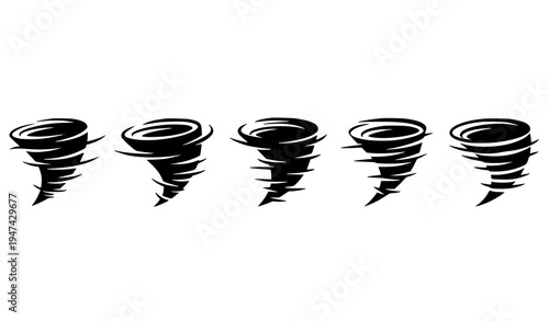 Black tornado and typhoon icons collection with swirling hurricane storm symbols vector