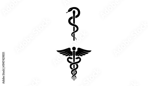 Medical symbol icons set with Rod of Asclepius and Caduceus vector illustration