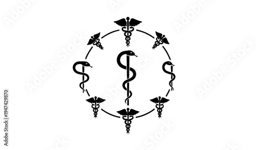 Rod of Asclepius and Caduceus medical emblem vector healthcare serpent staff symbols