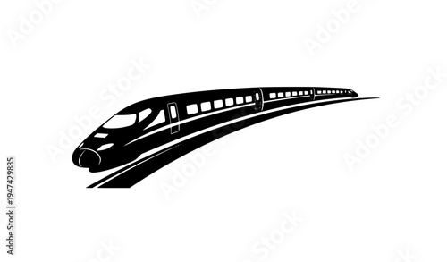Modern high-speed train icon on curved track vector illustration for transportation and travel