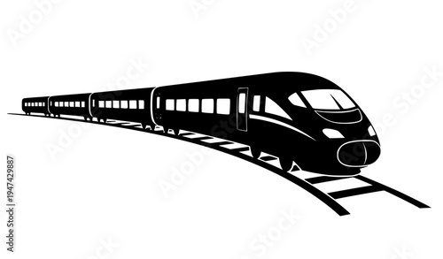 High-speed train vector icon with curved track streamlined silhouette for transportation design