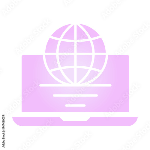 Laptop + globe thin line