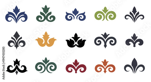 Collection of Decorative Fleur-de-Lis and Floral Ornament Designs.