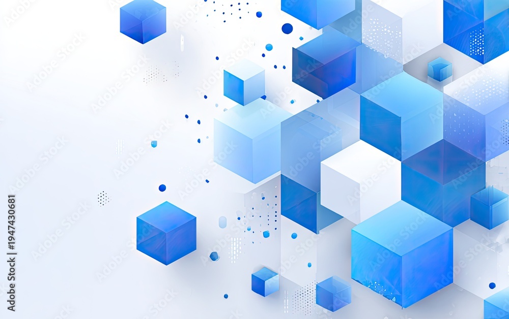 Obraz premium Abstract composition of floating blue and white cubes on a bright white background