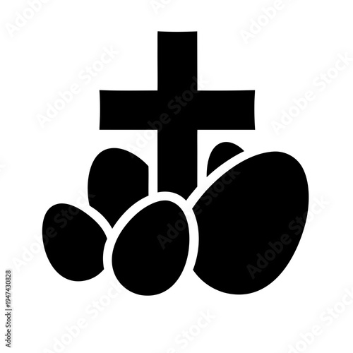 Easter Cross and Eggs Icon — Minimalist Black Silhouette for Religious & Seasonal Use
