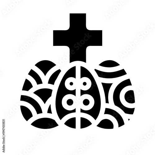 Easter Eggs with Cross Icon — Ornate Religious Symbol in Black Silhouette Style
