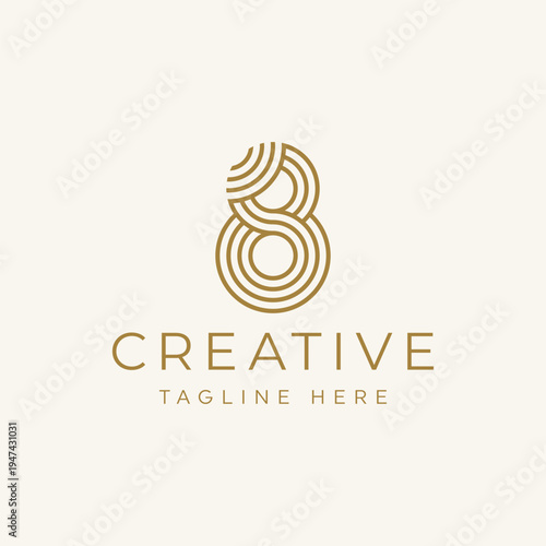 Number 8 line style modern logo design template
