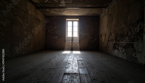 Wallpaper Mural Interior empty room with window sunlight streaming onto wooden floor and weathered textured walls creating minimalist atmospheric architectural space Torontodigital.ca